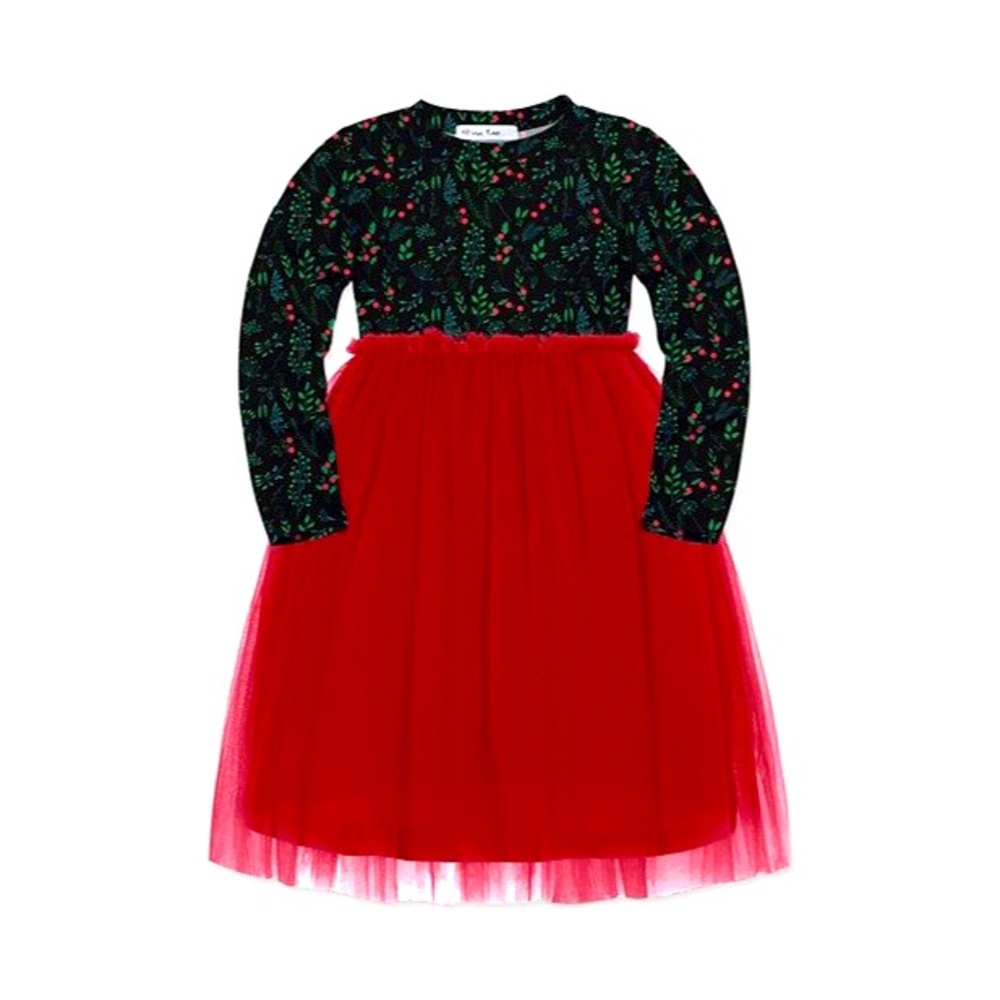 Orchid Lane Red & Black Holly Berry Tulle Formal Holiday Dress Girls Size 8
